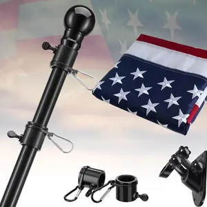 American Flag with Pole Kit – Made in USA | 3x5 Embroidered US Flag + 5ft Tangle-Free Pole & Heavy-Duty Metal Bracket