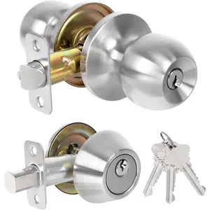 Exterior Door Lock Set, Single Cylinder Deadbolt Lock and Door Knob Set, Keyed Alike Front Door Lock Set, Satin Nickel Door Knob and Deadbolt Set