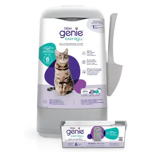 Litter Genie Easy Roll Pail | Cat Litter Box Waste Disposal System for Odor Control | Includes 1 roll of 24 Easy Tear-Off Bags