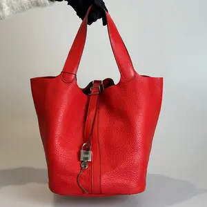 Pre-owned HERMÈS Togo Top Handle Bag Picotin 26 Coeur Red Silver Tone Hardware 46989040