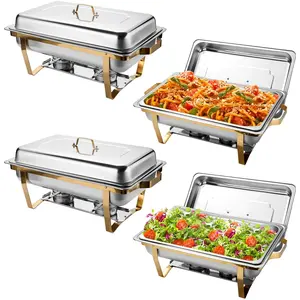 4/2/1 Packs 8QT Full Size Chafing Dish Buffet Set, Elegant Golden Stainless Steel Food Warmer Kit With Lids, Food Pans, Water Pan And Fuel Holders For Restaurants Catering Parties Weddings - Durable, Easy-to-Clean And Space-Saving Bakeware Birthday