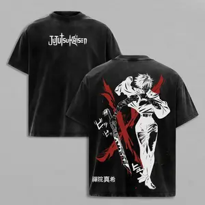 Maki Zenin Tee Washed – Jujutsu Kaisen Execution Culling Game Arc Vintage Oversized Heavy Cotton Double Printed Anime Manga T-Shirt, Retro Unisex Streetwear Graphic Top, The Demon of Zenin Clan Edition