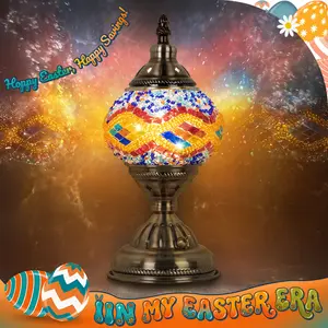 Yarra-Decor Handmade Turkish Moroccan Lamp - Tiffany Mosaic Glass with Bronze Base, Portable Bedside Lamp, Rechargeable Battery 2000mAh (LED Bulb Included) Lighting Christmas gifts Valentine's Day gifts Easter gifts Decorative Lamp Led Corner Lamp Led Des