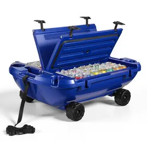VEVOR Floating Cooler, 40 QT Floating Ice Chest with Dry Storage, Wheels & Tow Rope, Premium LLDPE Amphibious Drink Cooler for Water & Land, Cruise Stable on Lake, River, Pool, Beach, Kayak, Deep Blue