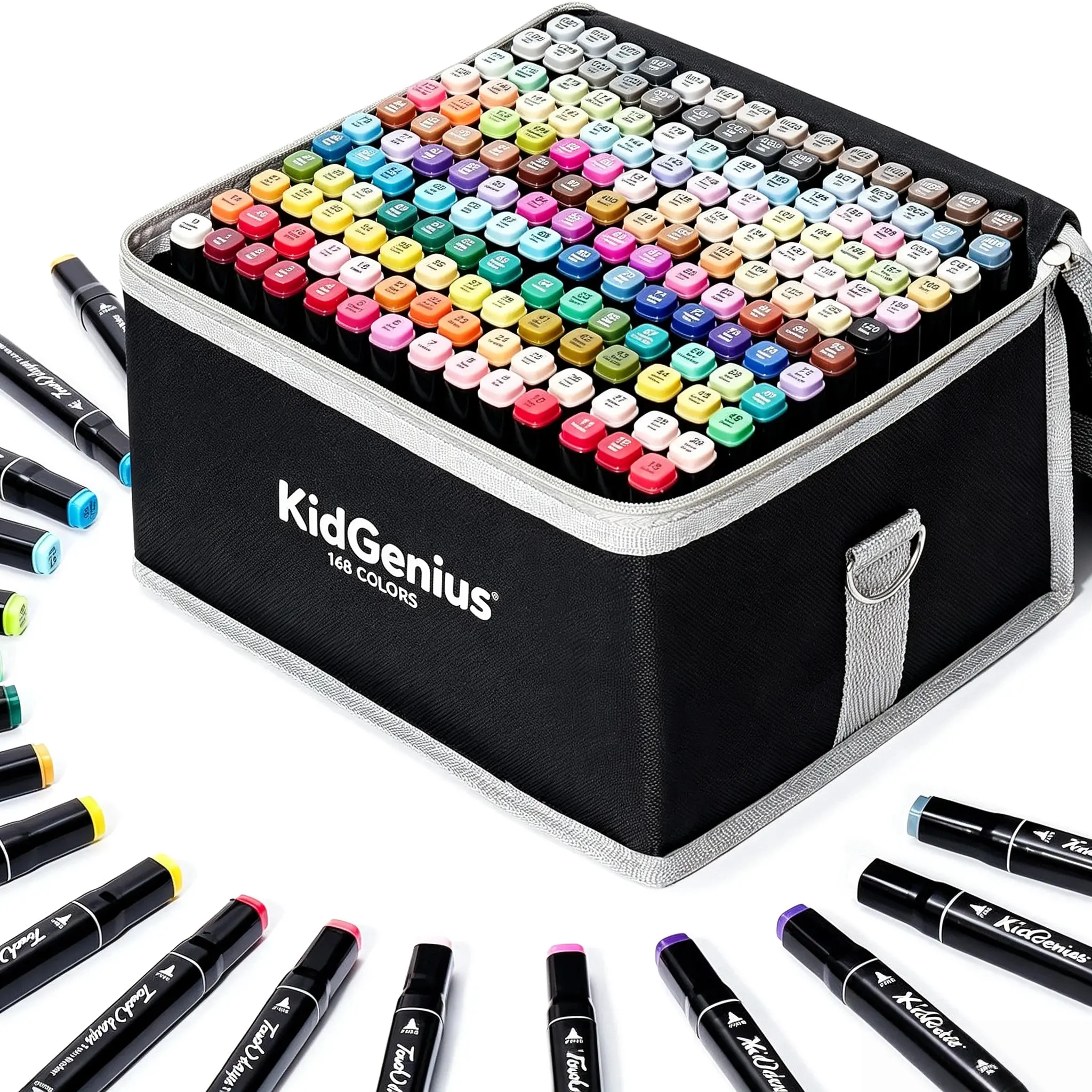 KIDGENIUS Dual-Tip Alcohol-Based Markers, 120/168/262 Pcs with Storage Case, Artistic Anime-Style Coloring Pens for Coloring Books, Sketching (Toys & Hobbies Educational Arts & Crafts Supplies)