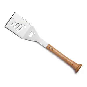 SLIDER Spatula - Patented Bat Handle Design, Professional-Grade Stainless Steel Blade, Riveted Wood Handle, Built-in Bottle Opener, Serrated Edge, Beveled Front Edge, Perfect for Baseball BBQ Fans