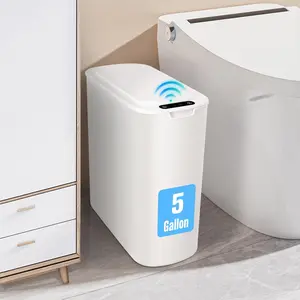 CESUN Motion Sensor Trash Can - 5 Gal Touchless Smart Plastic Slim Bin with Light, Hand-Operable Lid, Removable Design for Bathroom, Office, White