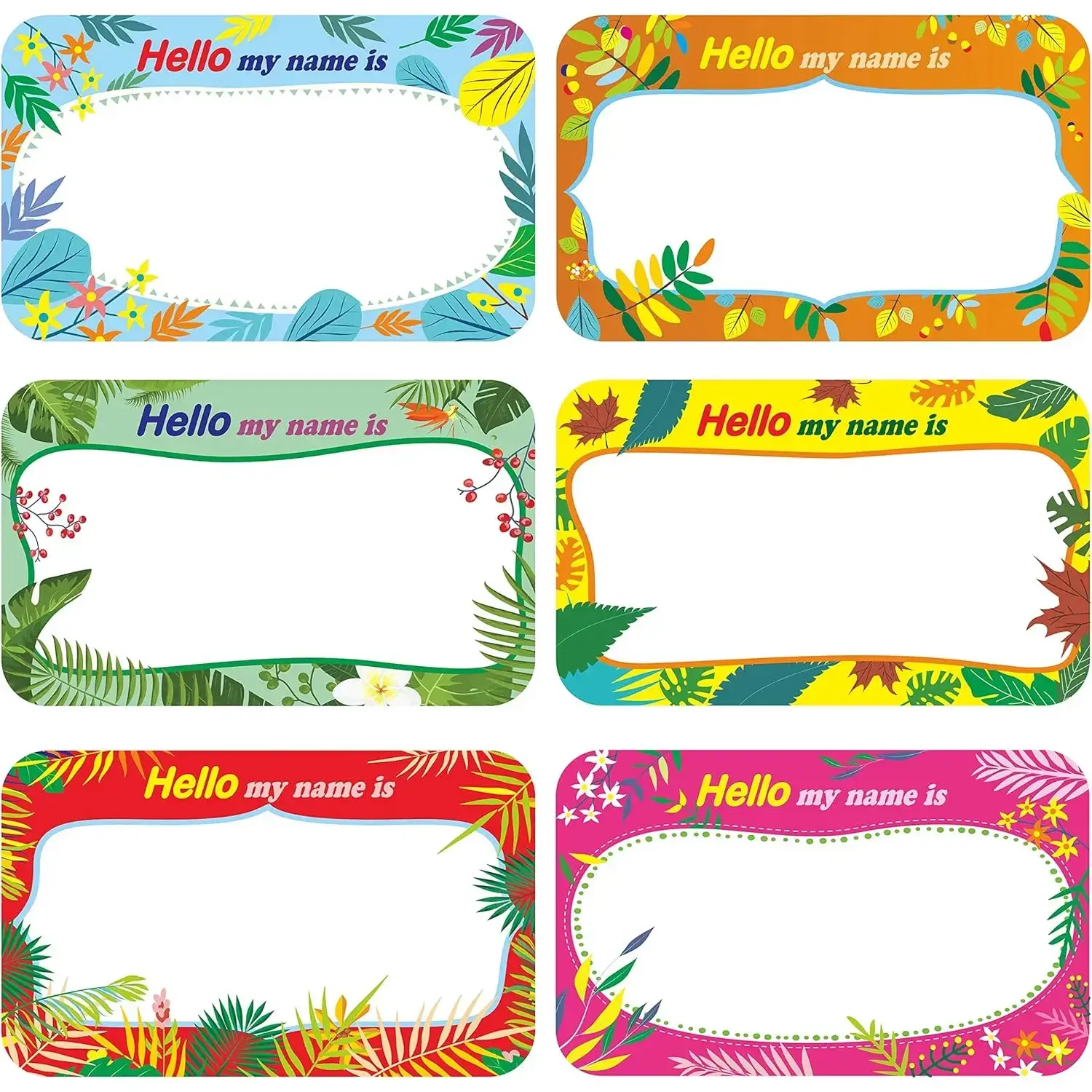300-Piece Key Label Tags Set, Removable Sticky Name Decal Labels (3.5"x2.2" Each) with 6 Designs & Perforated Lines for Office, School Use