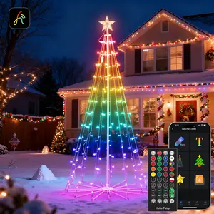 AvatarControls 6-ft/8-ft/9-ft/12-ft Smart Pre-lit Christmas Cone Tree with Programmable Fairy LED Lights 47 Pre-lit LED Lights App Control Customizable Lighting IP44 Waterproof