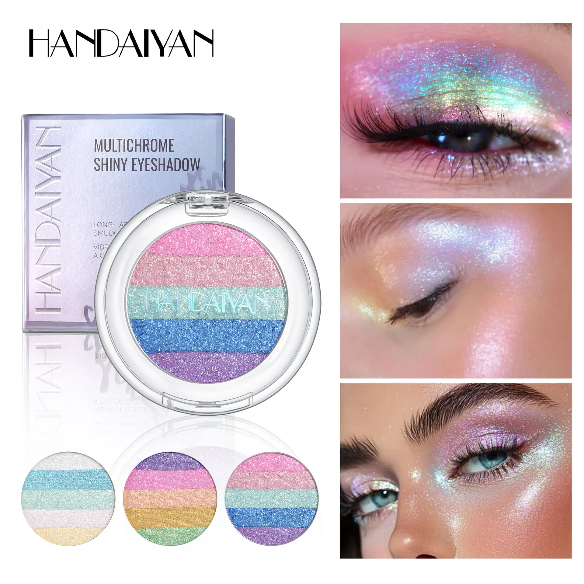 5-Color Multichrome Shiny Eyeshadow Palette, Chameleon Highlighter Pigment, Long-Lasting Smudge-Proof Glitter Eyeshadow for Face & Body