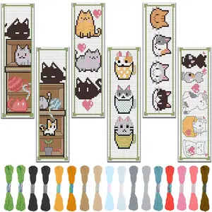 6-Piece Cute Pet Theme Cross Stitch Bookmark Set, Cat Pattern Fabric Bookmarks, Beginner-Friendly Embroidery Kit, Book Accessories, Unique Gift for Readers & Sewing Enthusiasts