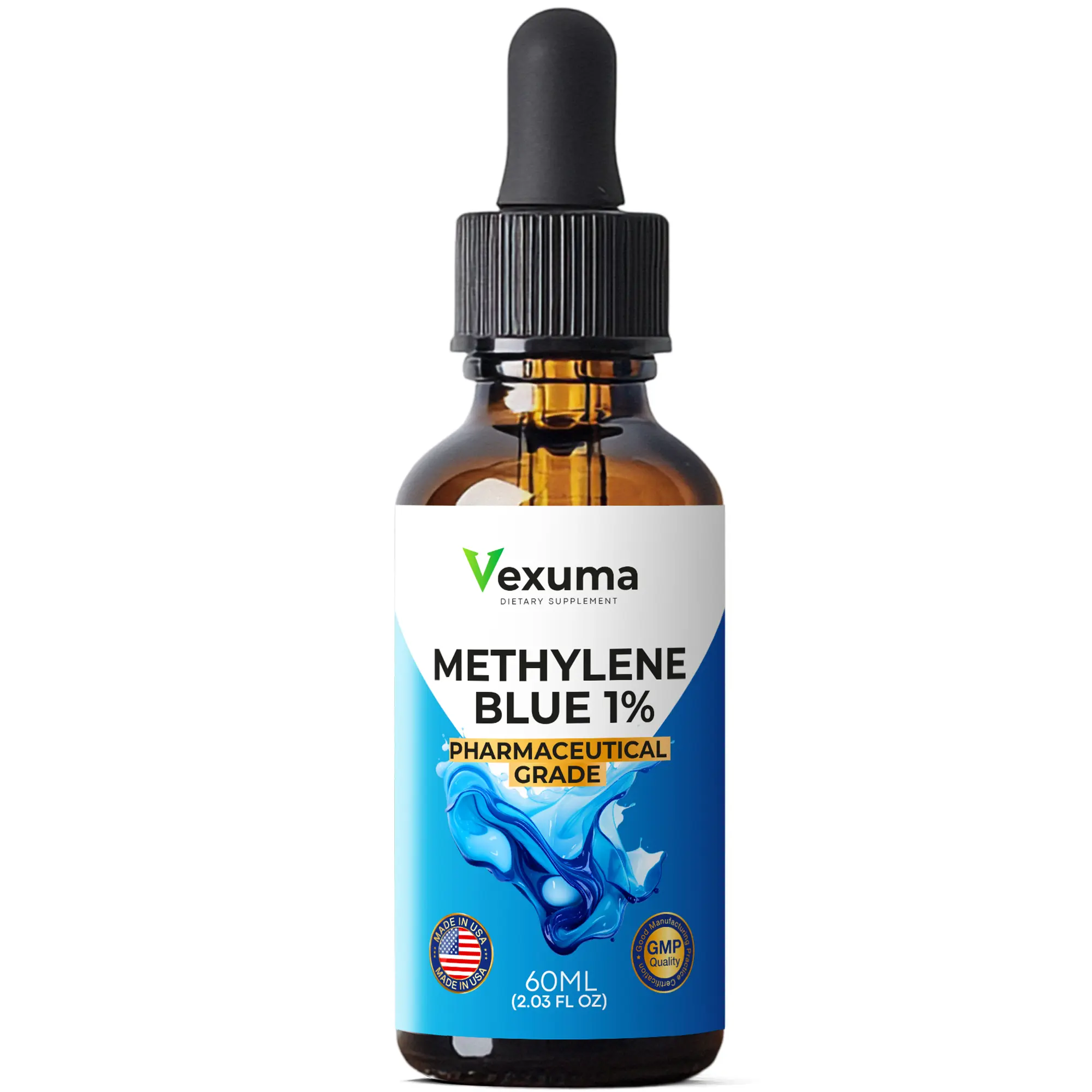Vexuma Methylene Blue Liquid – Made in USA – 2 fl oz Dropper Bottle – Alcohol-Free Formula