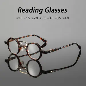 Men's Plastic Round Dual Beam Vintage Lightweight Reading Glasses, Stylish Casual Daily Wear Eyewear for Home Use, Reading Eyeglasses