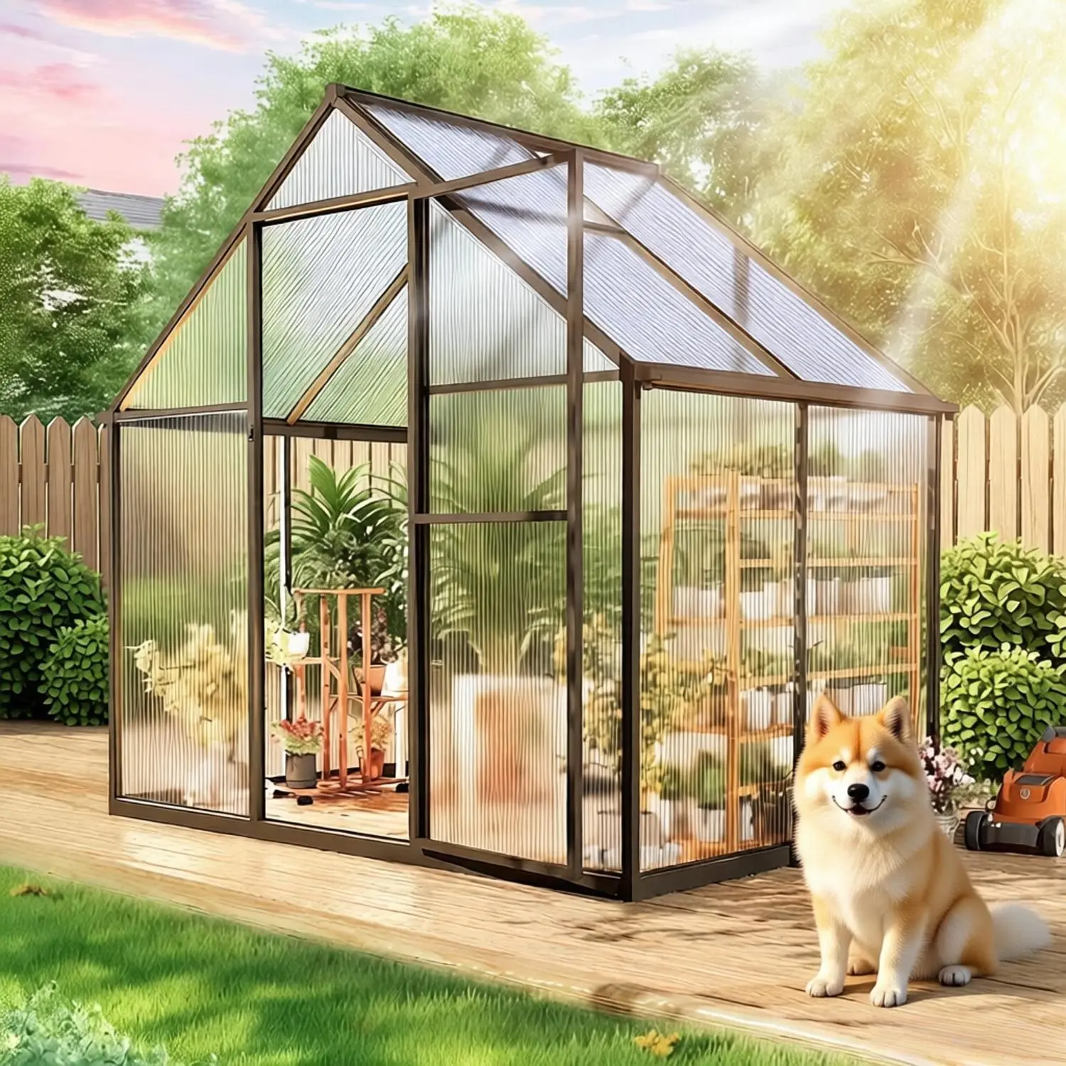 6x4FT Polycarbonate Greenhouse for Outdoors, Quick Assembly Heavy Duty Green House with UV Protection, Windproof Aluminum Frame & Adjustable Roof Vent, Ideal for Backyard Garden Patio Use