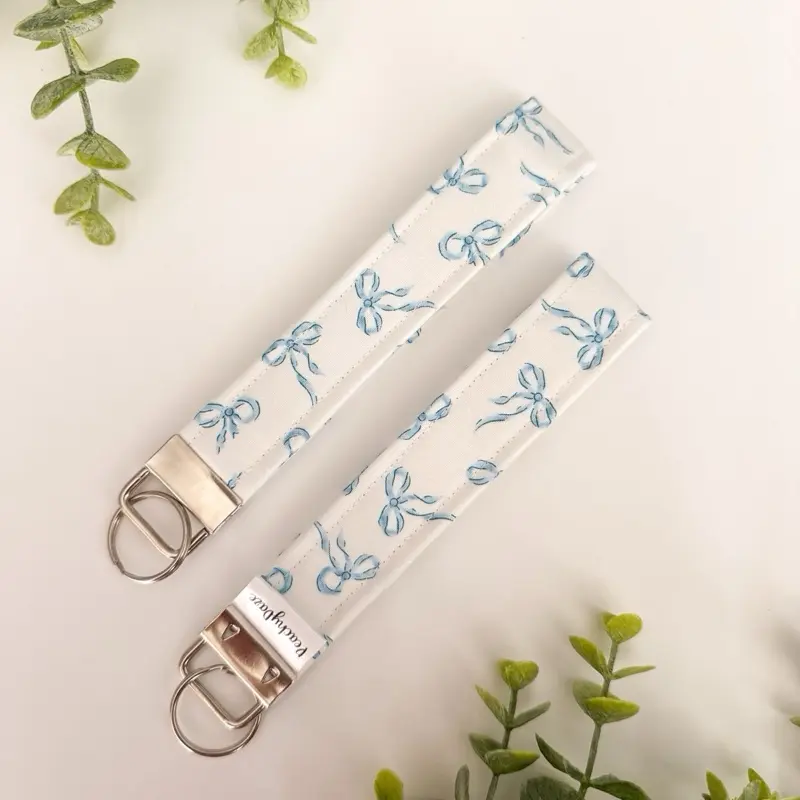 Blue Bow Keychain Wristlet