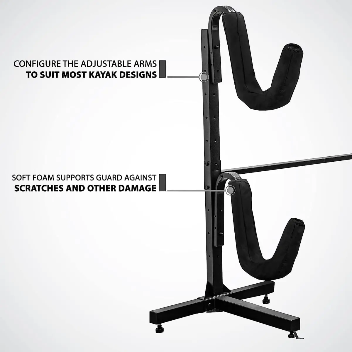 360 stand Freestanding Metal Kayak Storage Rack, Heavy Duty 2-Kayak Holder, Adjustable Height for SUP, Canoe & Paddleboard, Indoor Use