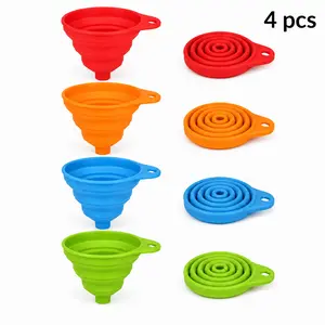 4PCS Collapsible Silicone Funnel, Foldable Kitchen Transfer Tool for Bottles, Jars, Oil, Water & Cooking