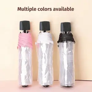 Transparent Folding Umbrella, Clear Rain Umbrella with Colorful Edge Trim, Windproof Compact Umbrella for Rainy Days – Multiple Colors Available, Easy to Carry, Automatic, Rainproof