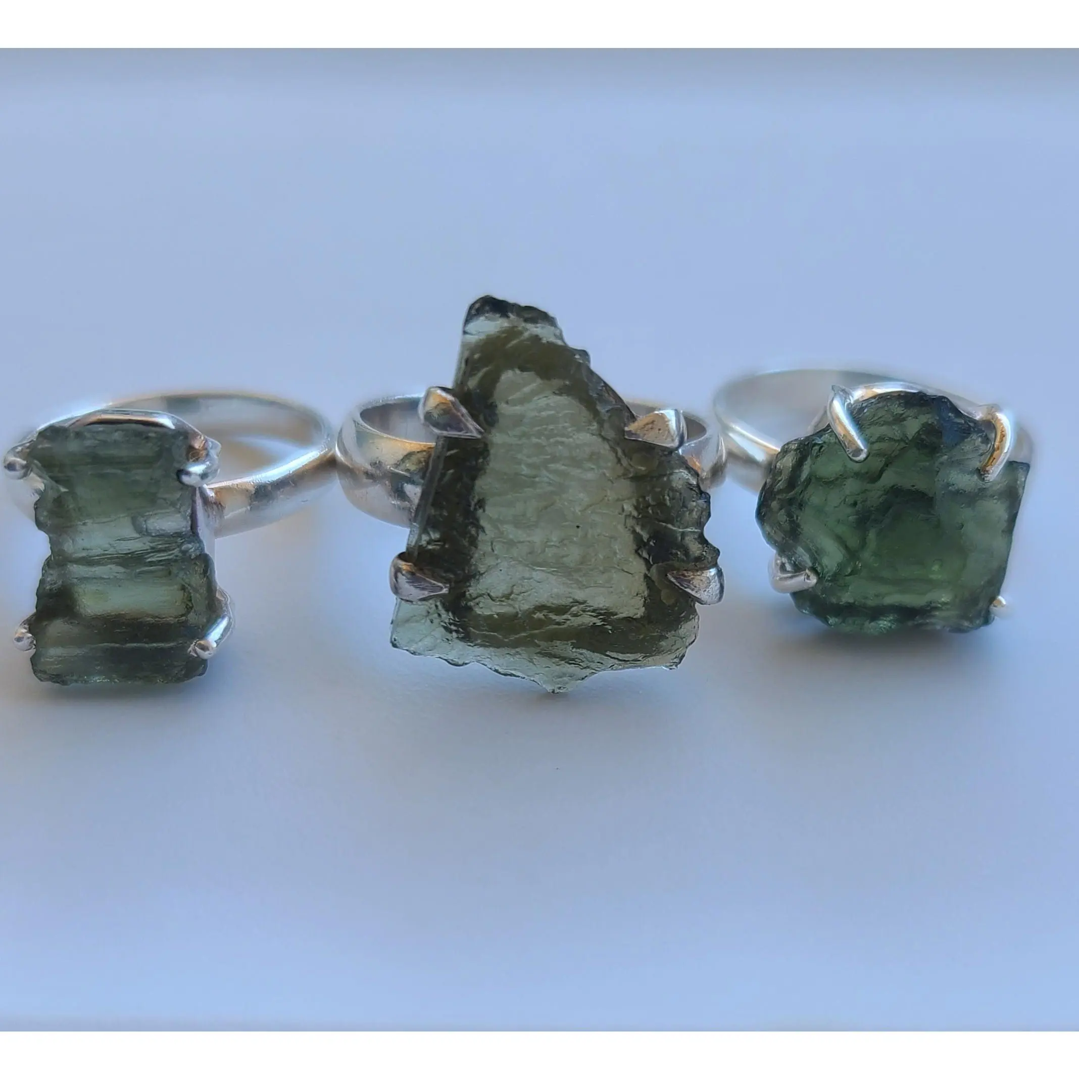 Authentic Rough Moldavite Ring in Sterling Silver (Size 6 US)