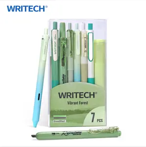 WRITECH Green Gel Pens Journaling Highlighters Journal Set Aesthetic Assorted Pastel Color Ink 0.5mm and 0.7mm Black Pen for Drawing No Bleed 7ct