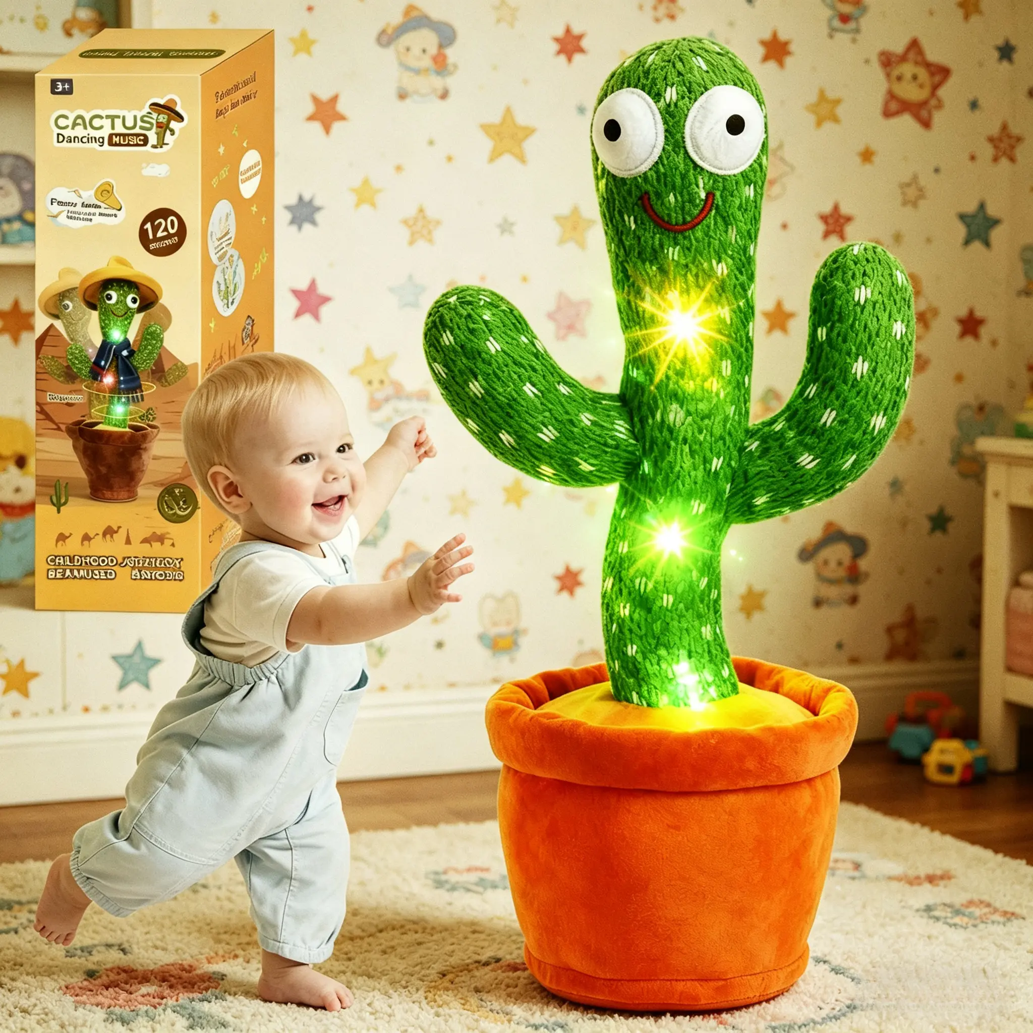 Rechargeable Dancing Cactus Plush Toy for Babies, 120-Song Talking Cactus Toy with LED Lights, Plush Fabric, Secure Eyes, Adjustable Volume, Voice Repeating, Singing, Ideal Birthday Gift for Kids Age 3+, Babies And Cactus Toys