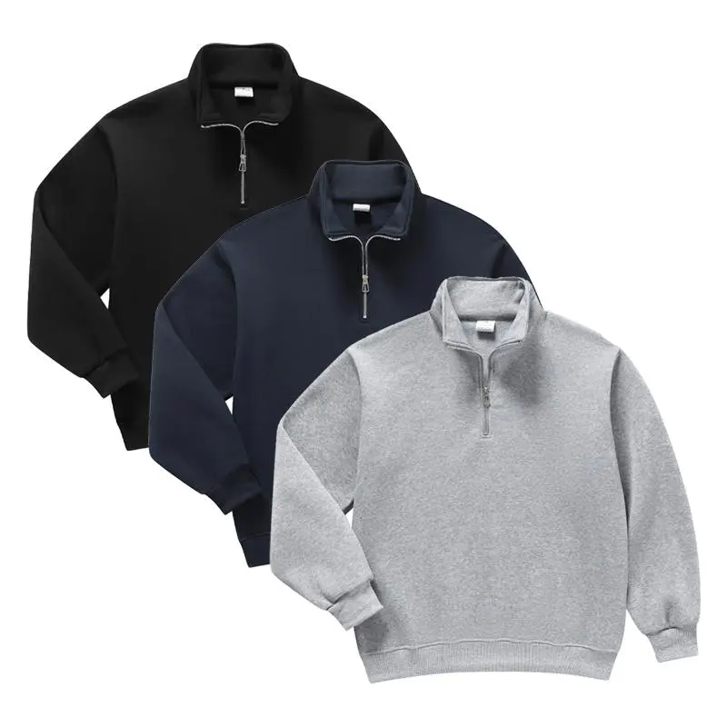 Men's Minimalist Long Sleeve Hooded Sweatshirt - Basic Half-Zip, Drop-Shoulder, Regular Fit, Casual Comfortable Menswear Top for Autumn Winter Everyday Wear, Stylish