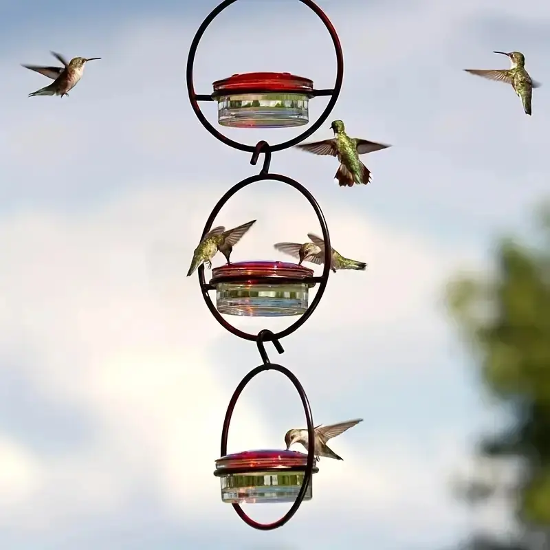 3 Hanging Hummingbird Feeders with Metal Stand and Perch, Bird Nectar Feeder, Bird Feeding Station, Durable Ant-Proof Design, Outdoor Garden Patio Backyard Decor Gift for Bird Lovers