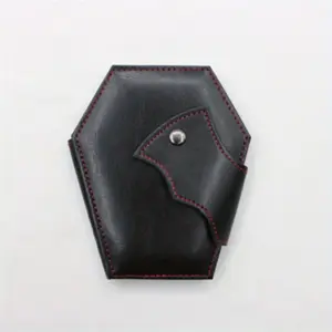 Halloween Coffin Card Wallet, Bat Wing Design, Folded Pocket Style, Hand Stitched Faux Leather Material, Perfect Gift for Spooky Occasions