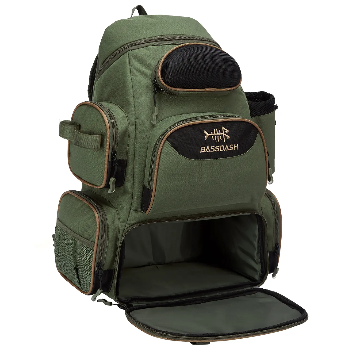 BASSDASH Fishing Tackle Backpack Water Resistant Lightweight Tactical Bag Soft Tackle Box with Rod Holder and Protective Rain Cover