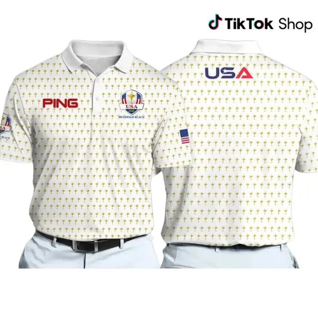 2025 Ryyder Cup USA Team Golf Brand Graphic White Dynamic Microfiber P1NG Men Polo Shirt