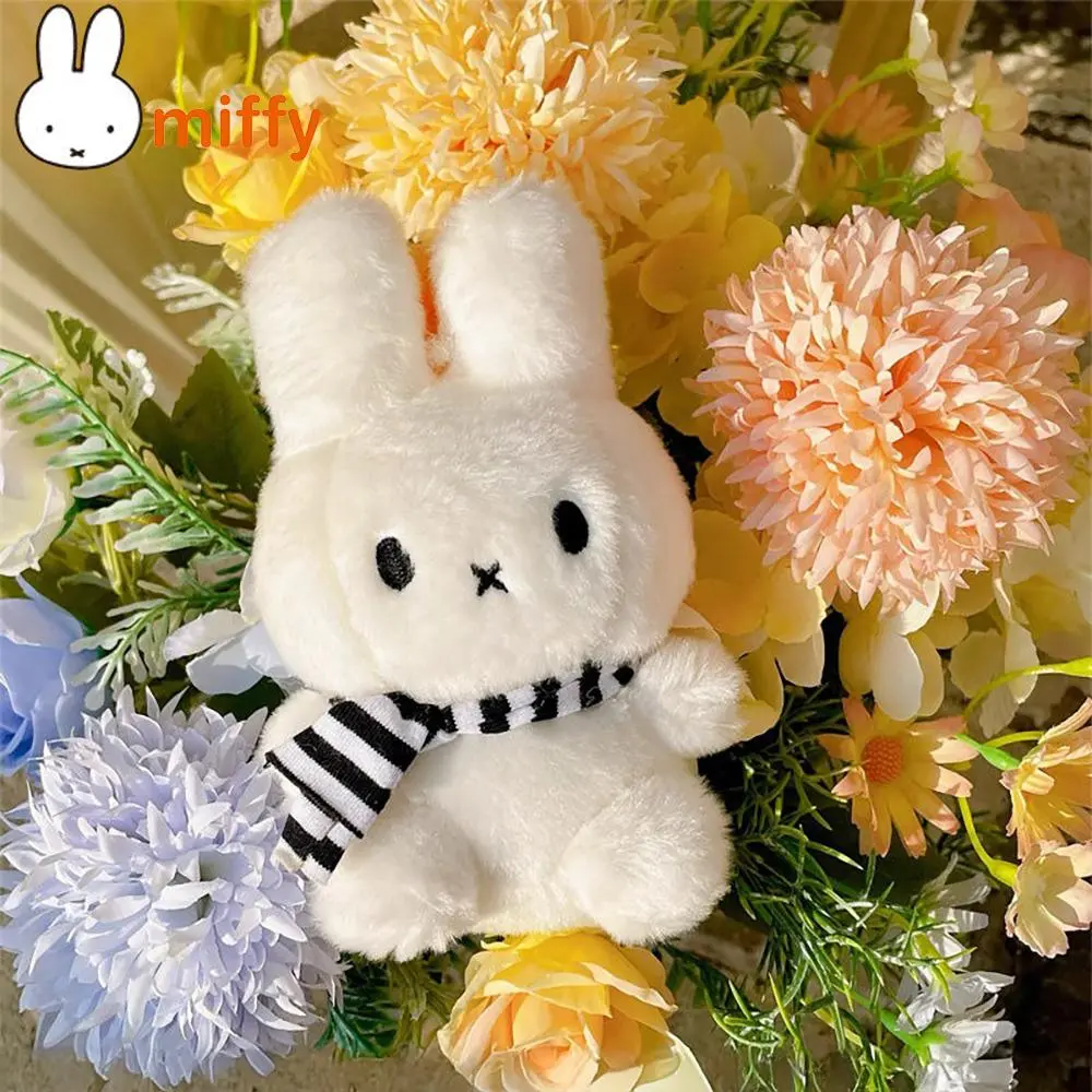 Cute Miffy Kawaii Plush Doll Pendant Cartoon Rabbit Black White Scarf Plush Pendant Key Chain Backpack Accessories Girl Gift
