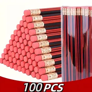 100 Classic & Hb Graphite Sketch Pencils Set, Includes Eraser, Triangle & Hexagonal Design, School Office Use, Back-To-School Gift, Writing Stationery, Art Supplies, Drawing Pencils