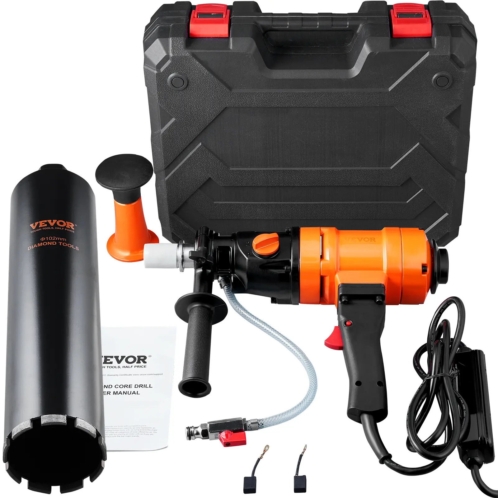 【DealsForYouDays】VEVOR Diamond Core Drilling Machine 4in Handheld Wet Concrete Core Drill Rig1100-2400RPM Two Speed & 1-1/4" Thread & 2 Bubble Levels3-4in Drilling Diameter for Concrete Brick Block Stone1500W