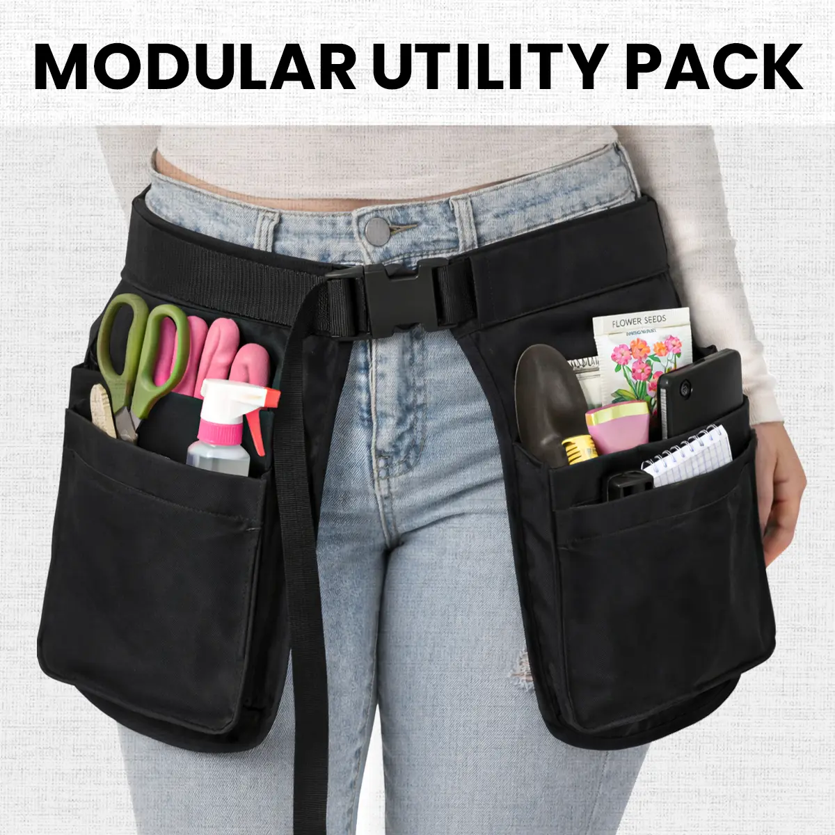 3-in-1 Detachable Modular Utility Tool Belt, Adjustable Multi-Pocket Large Capacity Waist Pack Organizer for Gardening, Cleaning, Pet Training, DIY, Crafting, Home Repair, Florist Work, Dog Walking & Work Supplies, Hands-Free Tool Pouch for Women & Men, T