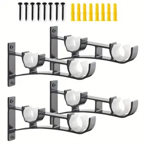 4pcs Heavy Duty Aluminum Alloy Double Curtain Rod Set with Dual Support Brackets - Indoor/Outdoor Wall Mounted Easy Installation, Includes Hooks for Homes