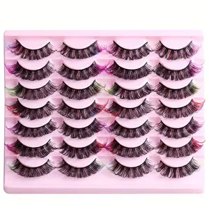 14 Pairs Colorful Fluffy False Eyelashes, 3d Effect, Bright Colors, Lightweight Comfortable, Easy To Wear, Long-lasting, Create Alluring Seductive Appearance, Eyelash Extensions