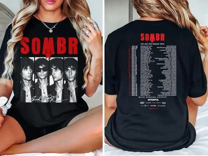 Women's Sombr Interpol You Are The Reason Tour Cotton Blend T-Shirt - 2-Sided, Round Neck, Cartoon Art, Breathable, Tour Dates, Music Fan Merch, Machine Washable