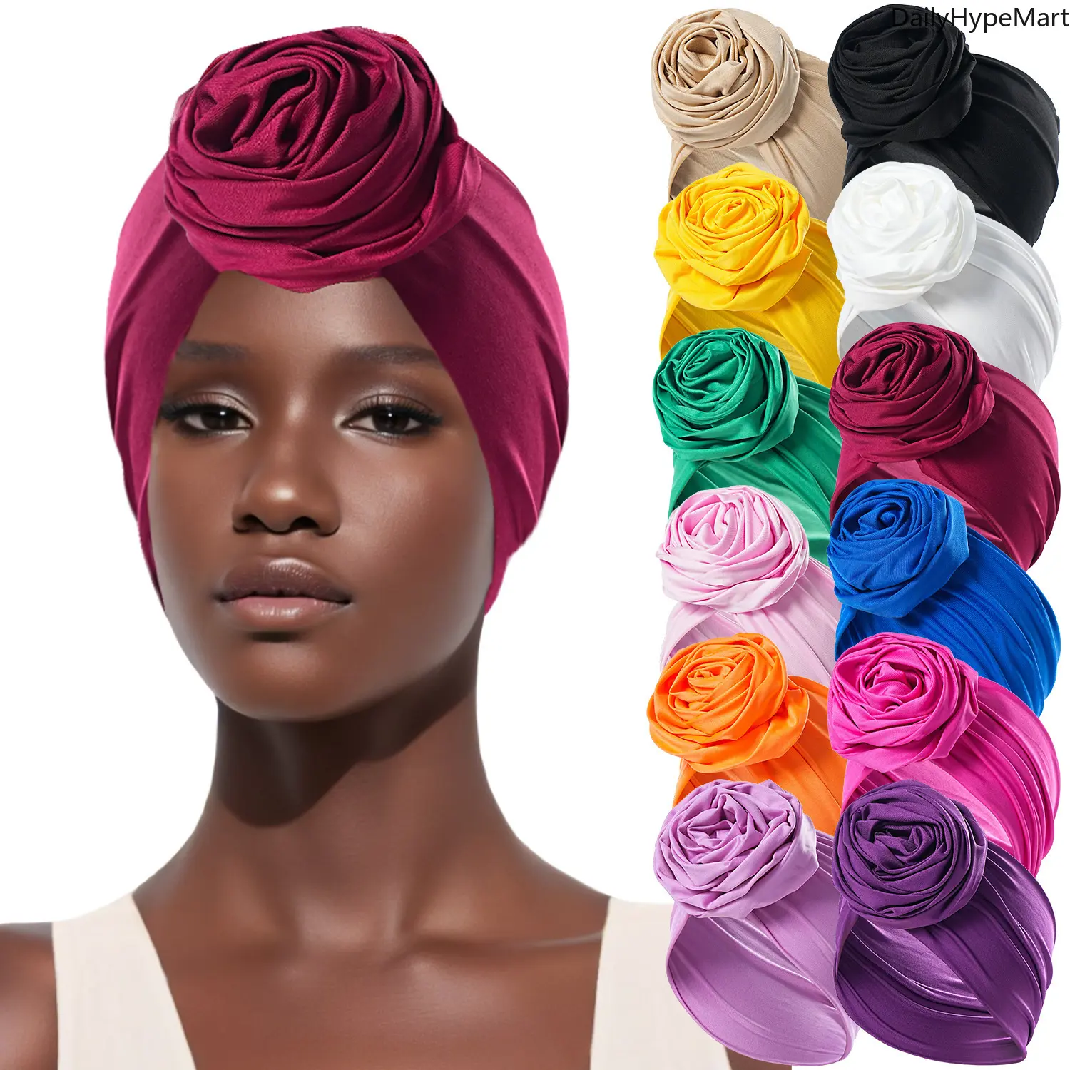 Scarf Head Wrap for Women, Stylish Bohemian Retro Turban with Rose Pattern, Elastic Fashion Hair Scarf for Daily Wear, Head Scarf Turbans