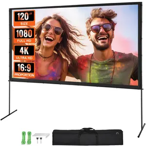 VEVOR Projector Screen with Stand,  , 120 inch 16:9 4K 1080 HD Outdoor Movie Screen with Stand, Wrinkle-Free Projection Screen with Bar Feet and Carry Bag, for Home Theater Cinema Backyard Movie Night