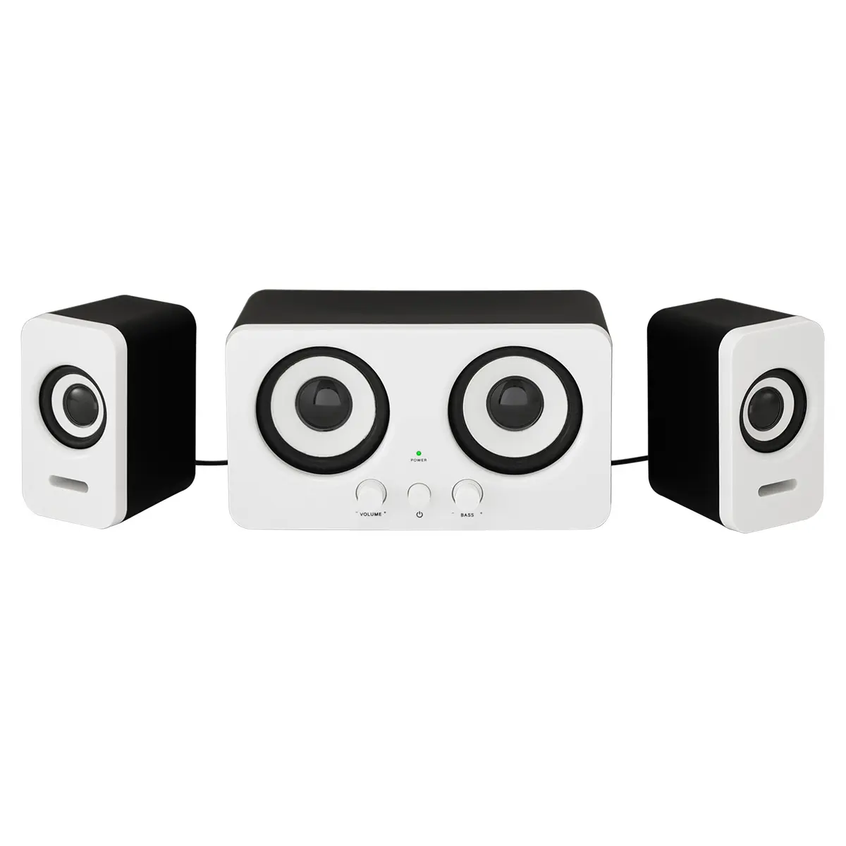 3-Channel 4-Driver Desktop Computer Speakers, Independent Bass & Volume Control Wired Audio System, Front Subwoofer Unit & Twin Satellite Speakers with LED Light & 3.5mm AUX