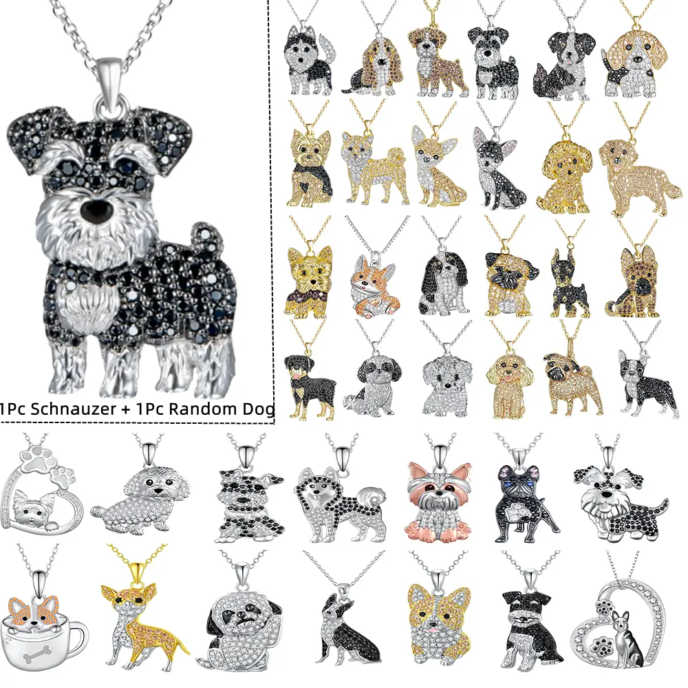 1Pc Schnauzer + 1Pc Random Animal Alloy Necklace Jewelry Set - Long Stainless Steel Metal Coating Accessory for Dog Lovers, Ideal Anniversary Gift, Birthday, Celebrating Furry Bonds, Exquisite Accessory, Christmas, Pendant
