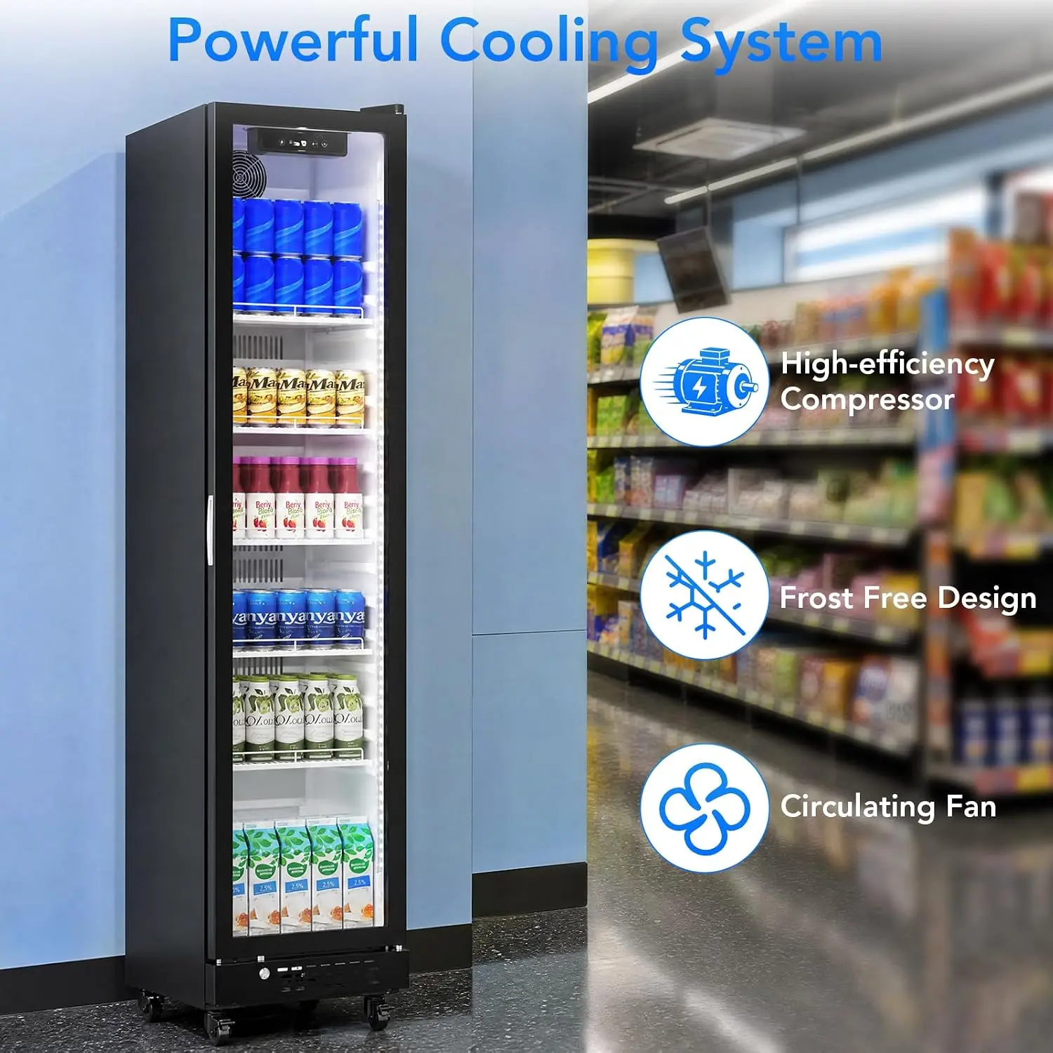 Commercial & Large Capacity Wine Refrigerator 8.3 Cu.Ft Glass Door Beverage Cooler with Compressor Cooling System, Adjustable Shelves & LED Suitable,, Restaurant, Freestanding Merchandiser with Plug (115)