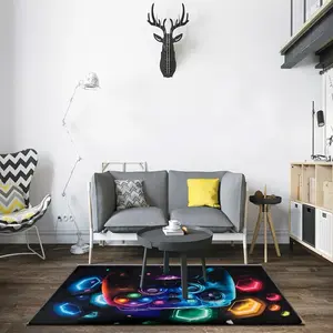 Galaxy Gaming Mat Area Rug, Modern Area Rug, Neon Geometric Controller Design, Non-Slip Rubber Backing, Large Carpet, Bedroom Game Room Living Room Decor, Gaming Rugs