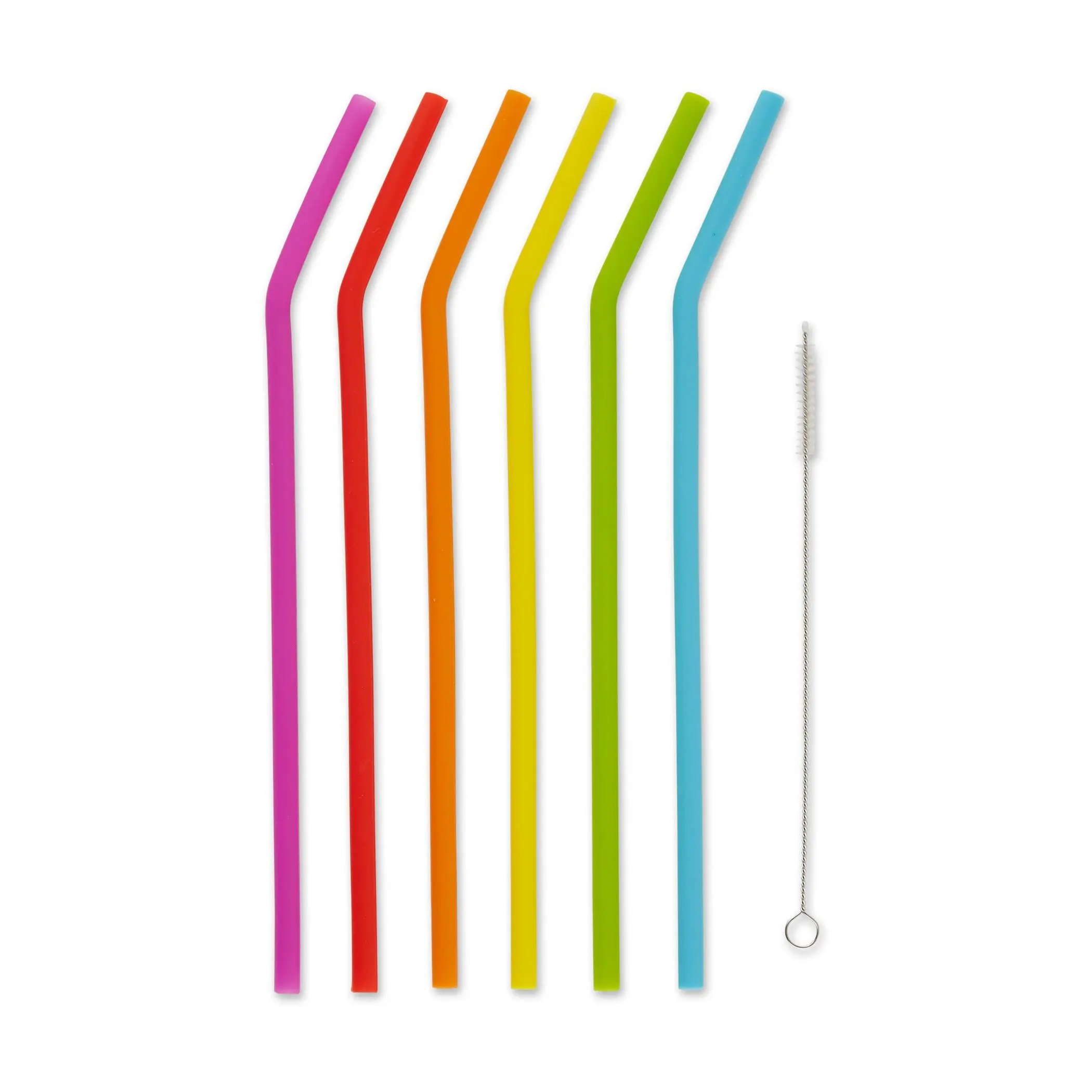 RSVP Set of 6 10" Reusable Silicone Straws w/Brush