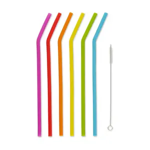RSVP Set of 6 10" Reusable Silicone Straws w/Brush