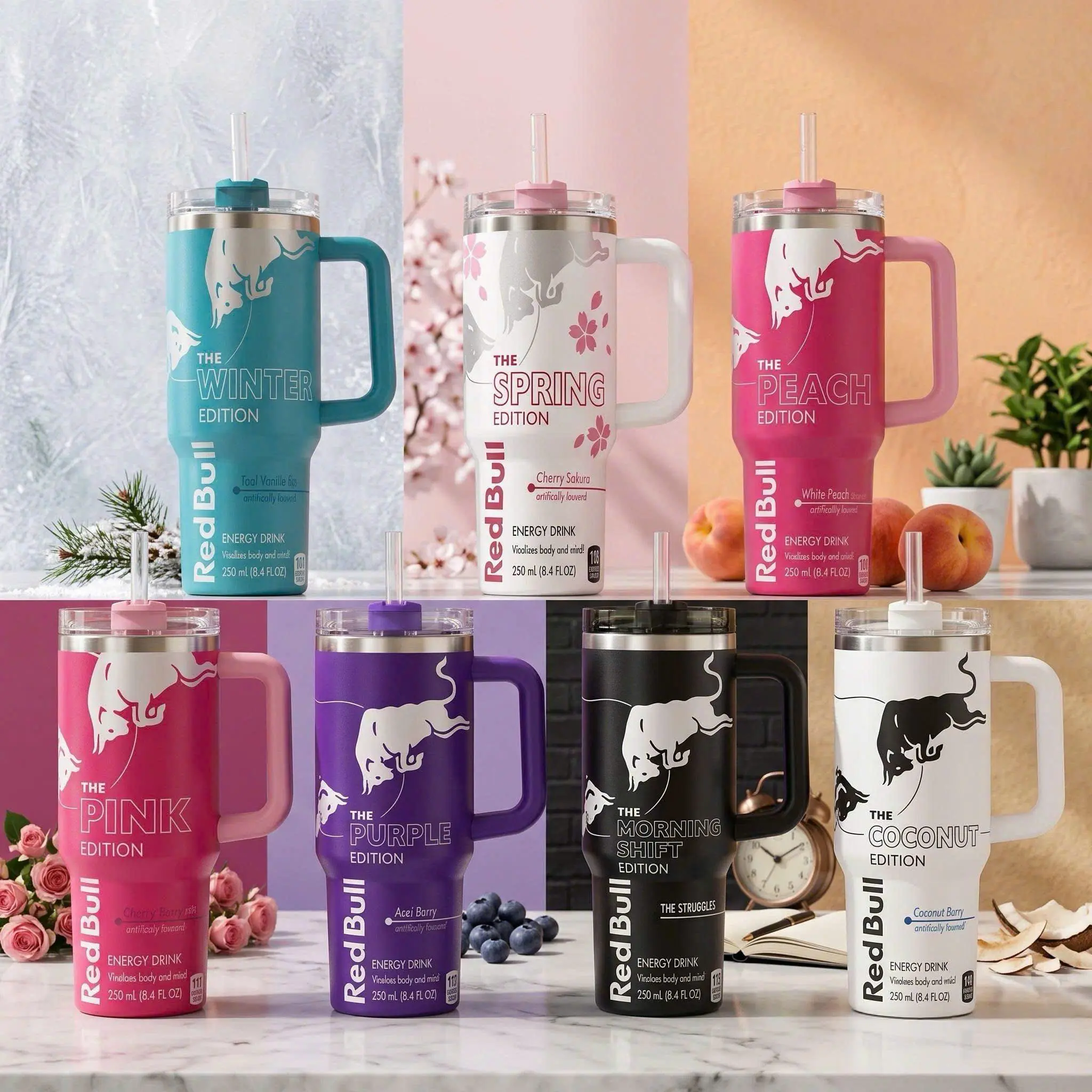 [Collection] Insulated Tumbler 40/30/20z with Handle & Straw Pink White Black Blue Purple Bull Edition, Double Wall Vacuum Travel Cup, Trendy Collector Drinkware