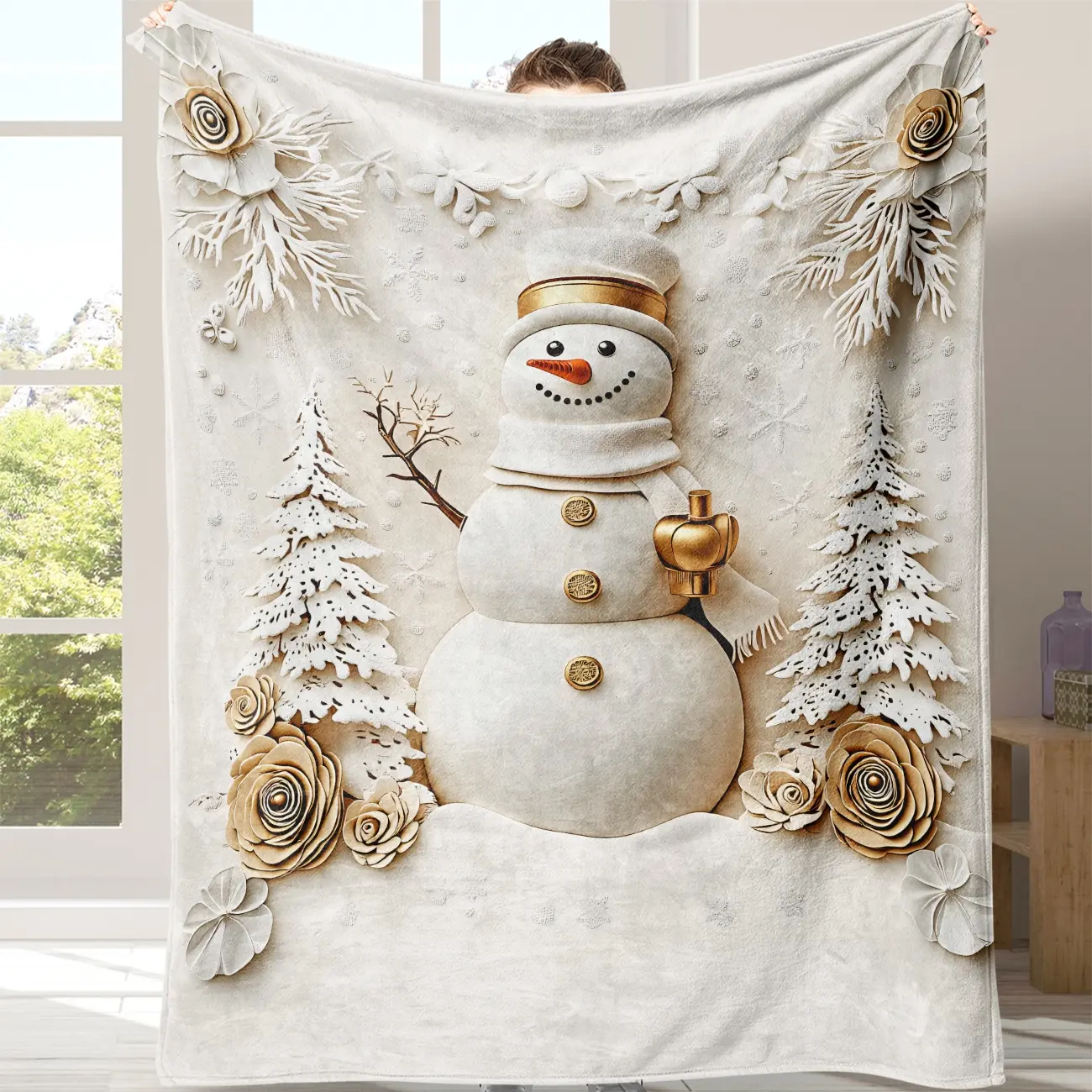 Christmas Santa Claus 3D Vision Blanket, Soft Plush Throw, Warm Comfortable Sofa Bed Cover, Home Office Travel Camping Gift