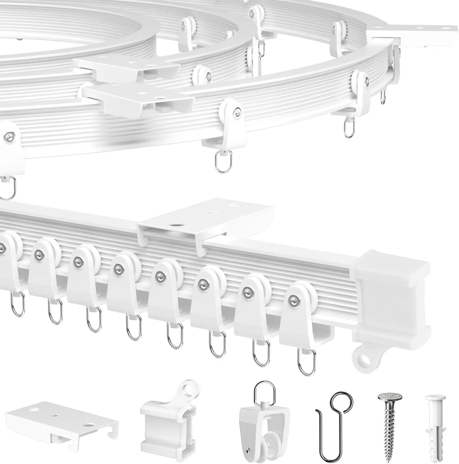 Flexible Bendable Ceiling Curtain Track, 9.8 FT (3 m), Mount for Rail with sliding Curtain Track System, Curtain Track Ceiling Mount, Room Divider for RV, Bathroom, Ceiling Curtain Rod, White