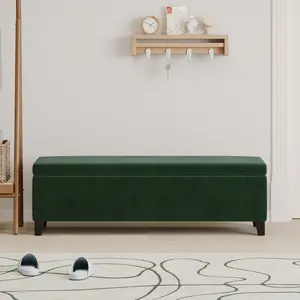 51.25*17.5*16.25 Inch Forest Green Storage Ottoman Bench Lift-Top Hidden Storage Plywood Rubber Wood Frame 300LBS Capacity Plush Upholstery Multi-Functional Entryway Bedroom Bench, Dual-Use Storage Benches, Indoor Storage Benches