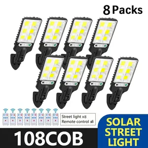 8 Sets Solar Powered LED Street Lights– Smart Remote & IP65 Motion Sensor – 3 Modes (Security/Dim/Highlight) for Pathways, Garages, Backyards & Front Yards – Heavy-Duty Waterproof Lighting Solution for Home & Outdoor Areas,Ornaments,Black Friday